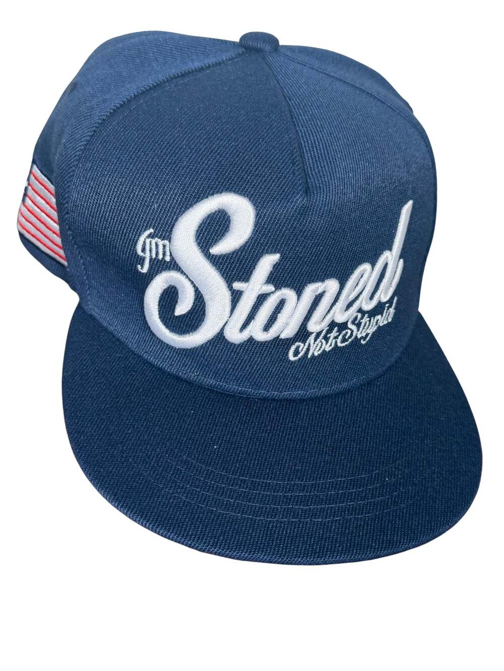 Stoned, Not Stupid - Blue Flat Brim Snapback Hat with US Flag